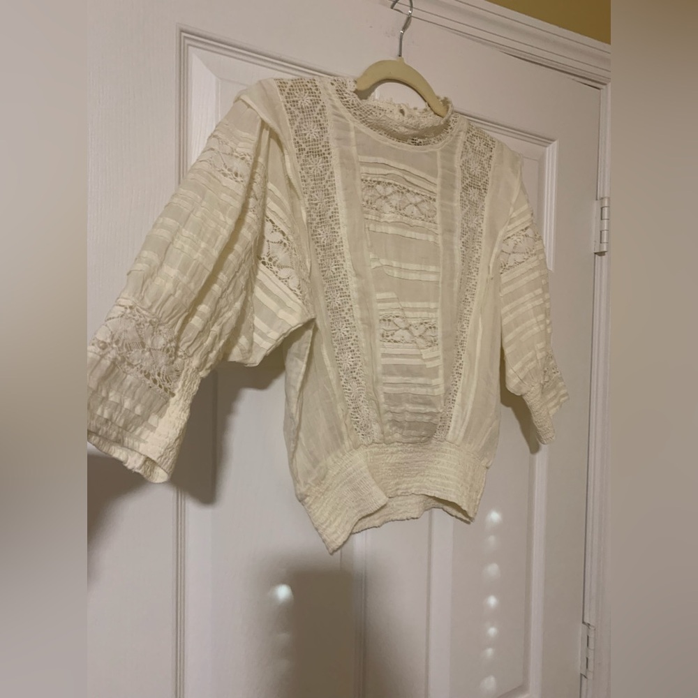 NWOT Free People Victorian Crochet Lace Ruffle 3/4 Sleeve Blouse Cottagecore - Picture 10 of 15